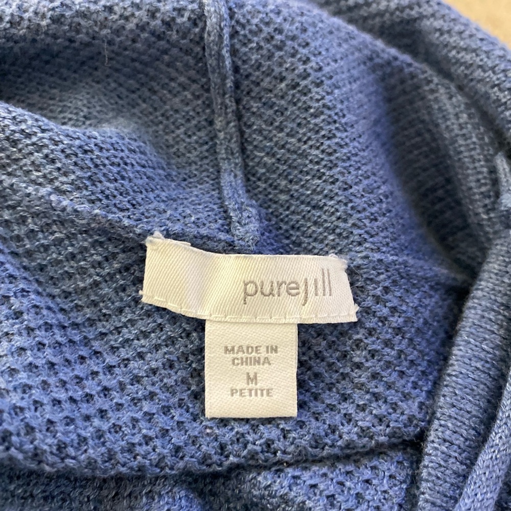 PURE JILL women Sz M petite funnel Neck waffle knit soft comfort blue Sweater - Picture 7 of 9